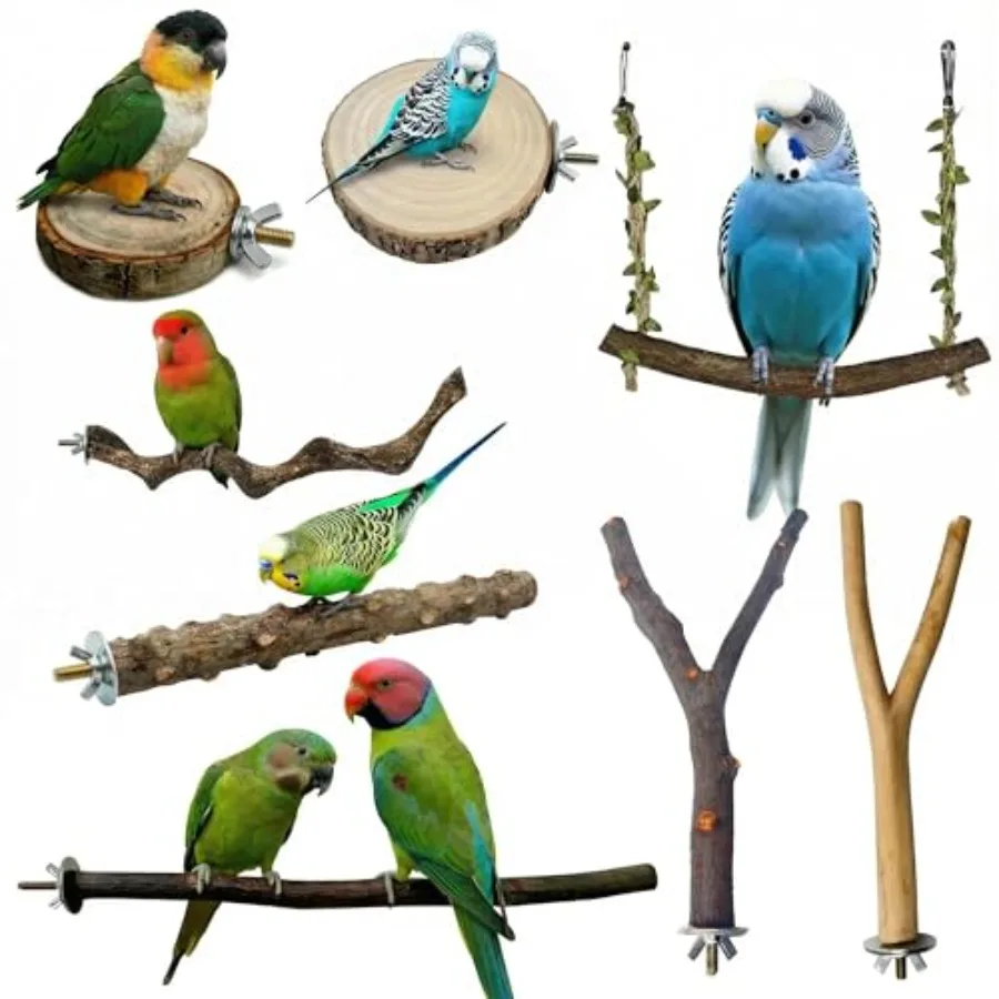 8PCS natural wood bird perches for small bird cagesbrown, eco-friendly, textured surface for foot health, ideal for cockatiels,