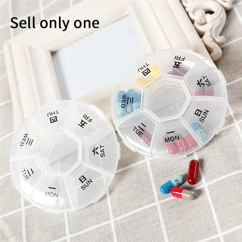 ABIT 1 PCS Medicine Planner Small Case  7-Sided Pill Reminder Round Shaped Weekly Pill Organizer