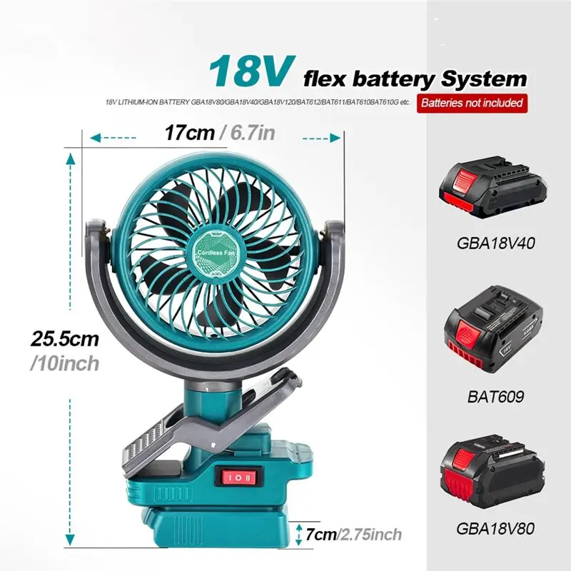 A94E-Cordless Clip Fan For Stroller Camping Outdoor 2 Speed Dual USB Portable Cooler Fan For Bosch 18V Battery