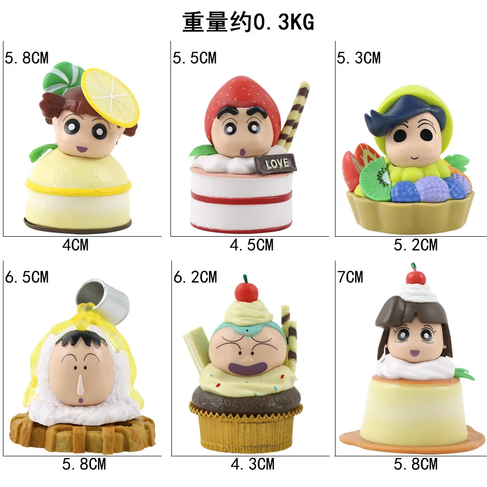 6pcs/set Crayon Shin chan Figure Cake Decoration Cartoon Anime Character Action Model Collectible Doll Kids Birthday Gift