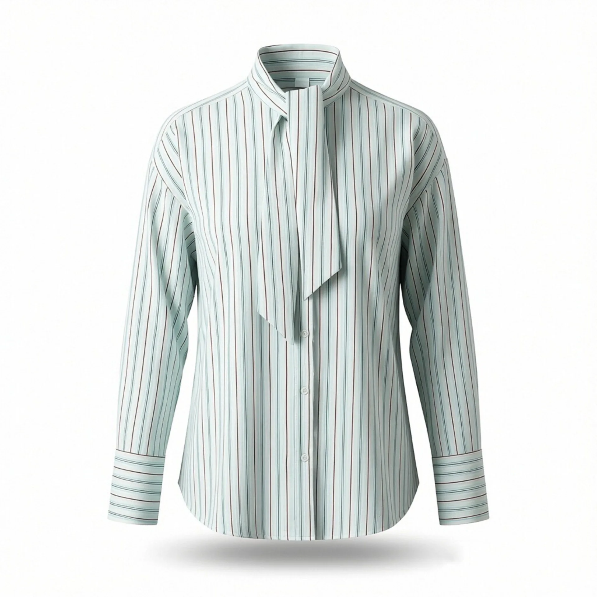 

Withered Blouses Women's Clothes Shirts Tops Fashion Scarf Style Striped Poplin Shirt