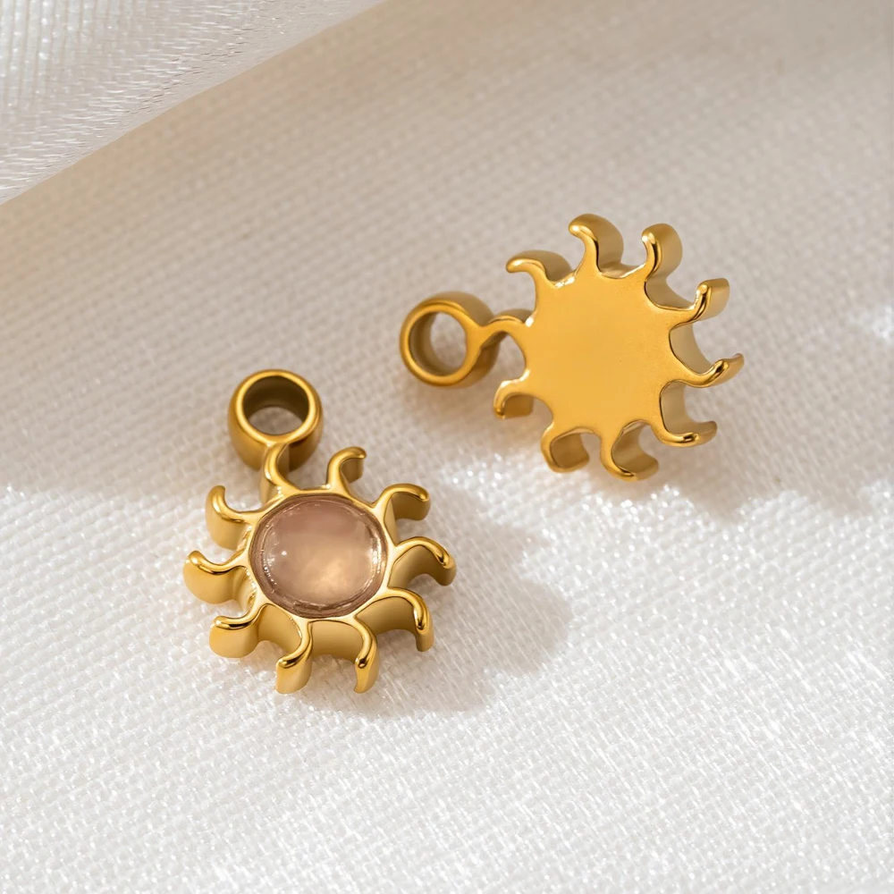 5 Stück/Set Edelstahl Goldfarben Sonnen-Anhänger für DIY Damen-Halsketten Schmuckherstellung Charms Zubehör Komponenten – Detail 6