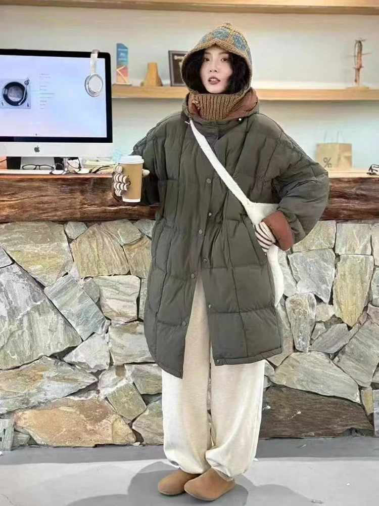 

Зимний пуховик средней длины с капюшоном, женский однобортный пуховик на белом утином пуху, верхняя одежда парка, женские толстые теплые лоскутные куртки