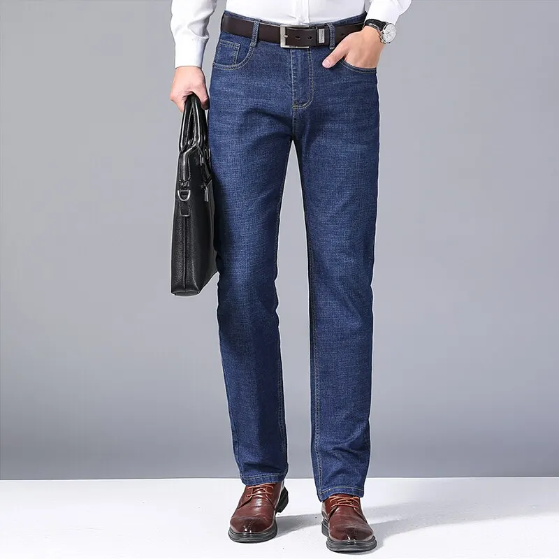 Summer Men's Denim Pants Old Blue Washed Male Jeans Straight Casual Menwear Loose Wide Leg Trousers New Fashion