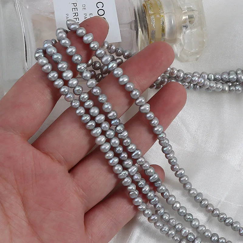 

3.5-4mm Irradiated Gray Potato-Shaped Natural Freshwater Pearl Semi-Finished Beads for Jewelry Making DIY Necklace Accessories