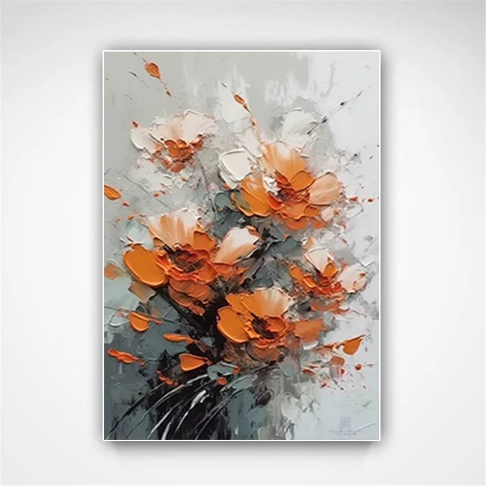 

100% hand drawn orange flowers abstract oil painting original wall painting home living room decoration paint interior aesthetic