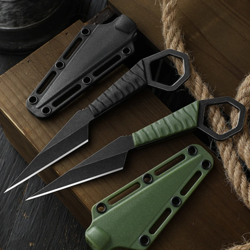 Cuchillo táctico EDC, Mini cuchillo de collar de defensa corporal, portátil, montañismo, autodefensa, funda K de cuchillo para exteriores