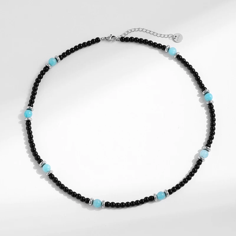 

ROXI | Men Classic Stone Necklace 2025 Stainless Steel 50cm Hip Hop Beach Charm Beads Jewelry High Quality Colorfast. New