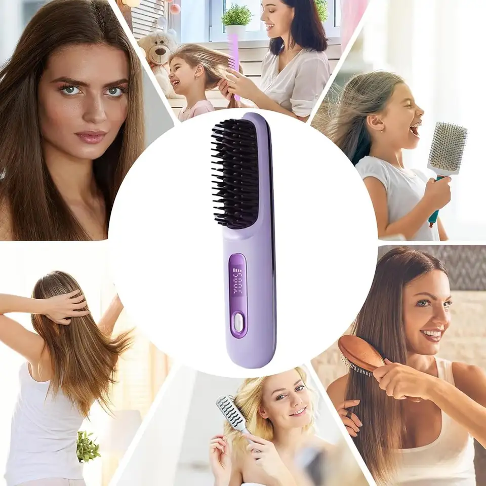 فرشاة تمليس شعر محمولة 2026 مع شاشة LCD، تسخين سريع، لاسلكية للسفر، صغيرة للنساء - 6