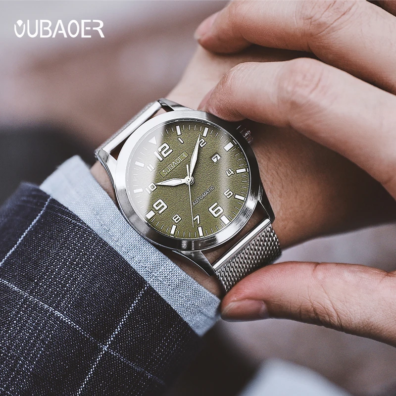 OUBAOER Top Original Brand Men's Watch Automatic Mechanical Watch Stainless Steel Waterproof Business Mechanical Watch