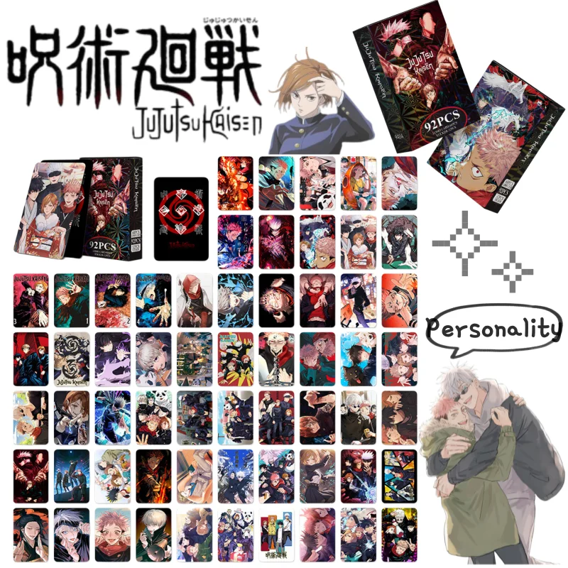 92pcs Jujutsu Kaisen Yuji Itadori and Gojo Satoru Cards New Creative Cartoon and Cute Fashion Portable Student Notebook Stickers