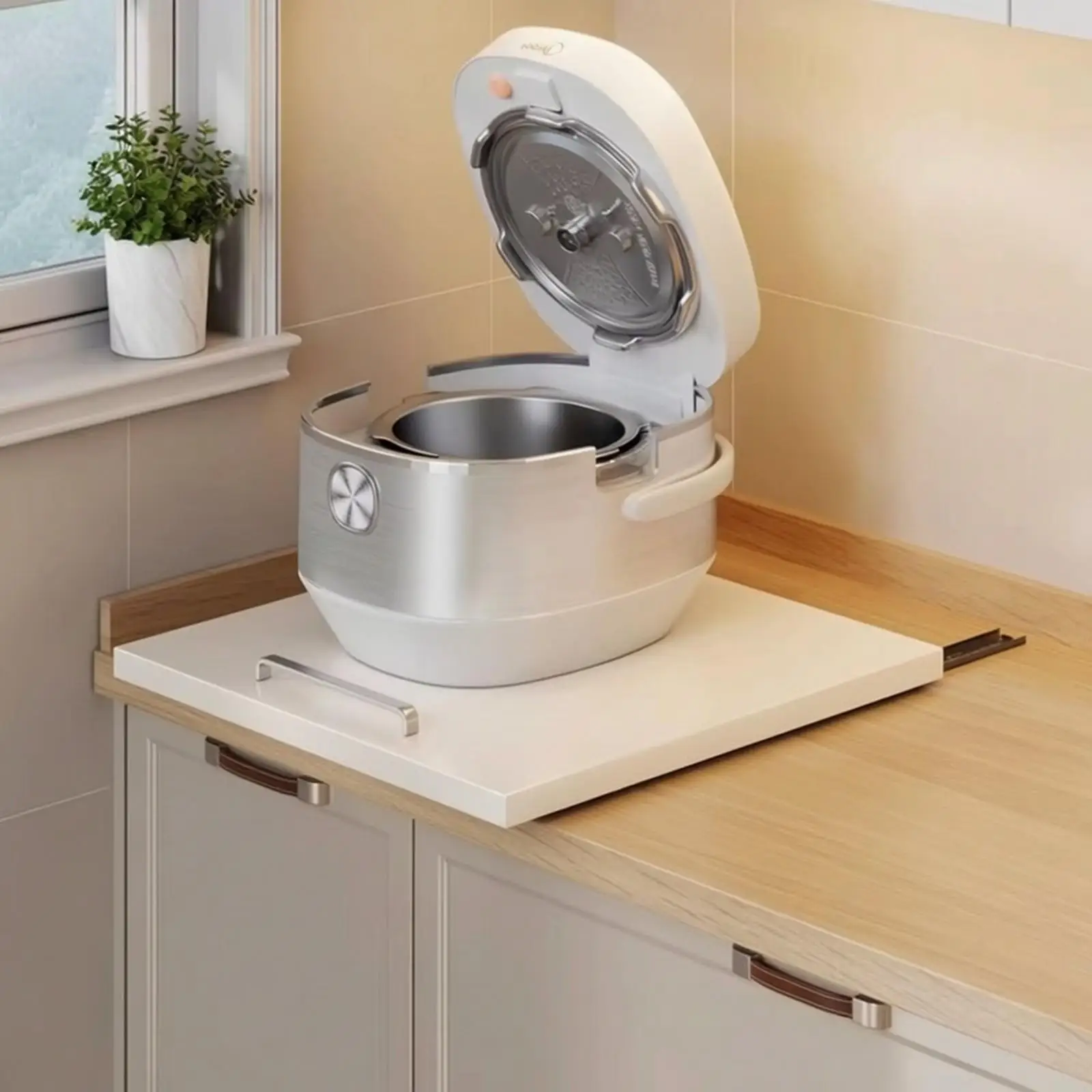 Carbon-Steel Pull-out Storage Tray Space-Saving Pull-out Appliance Tray with Sliding Rails Easy-Access for Small-Space Cooking