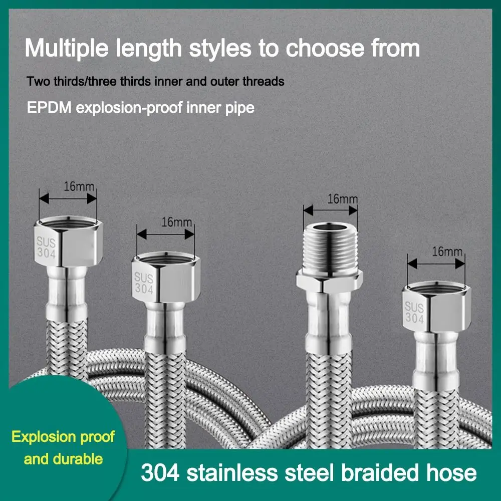 20-200CM Length Flexible Shower Hose Internal Threaded Stainless Steel Braided Hose External Threaded Adjustable Length