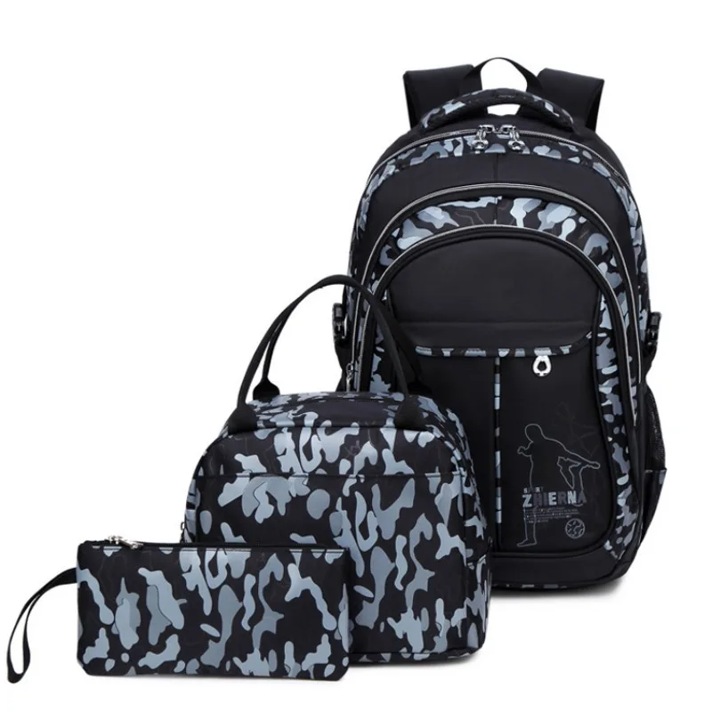 Camouflage Bedrukte Vrouwen Mannen Schoudertas Basisschoolleerling Schooltas Lunch Tassen Etui Set Kinderen Waterdichte Rugzak