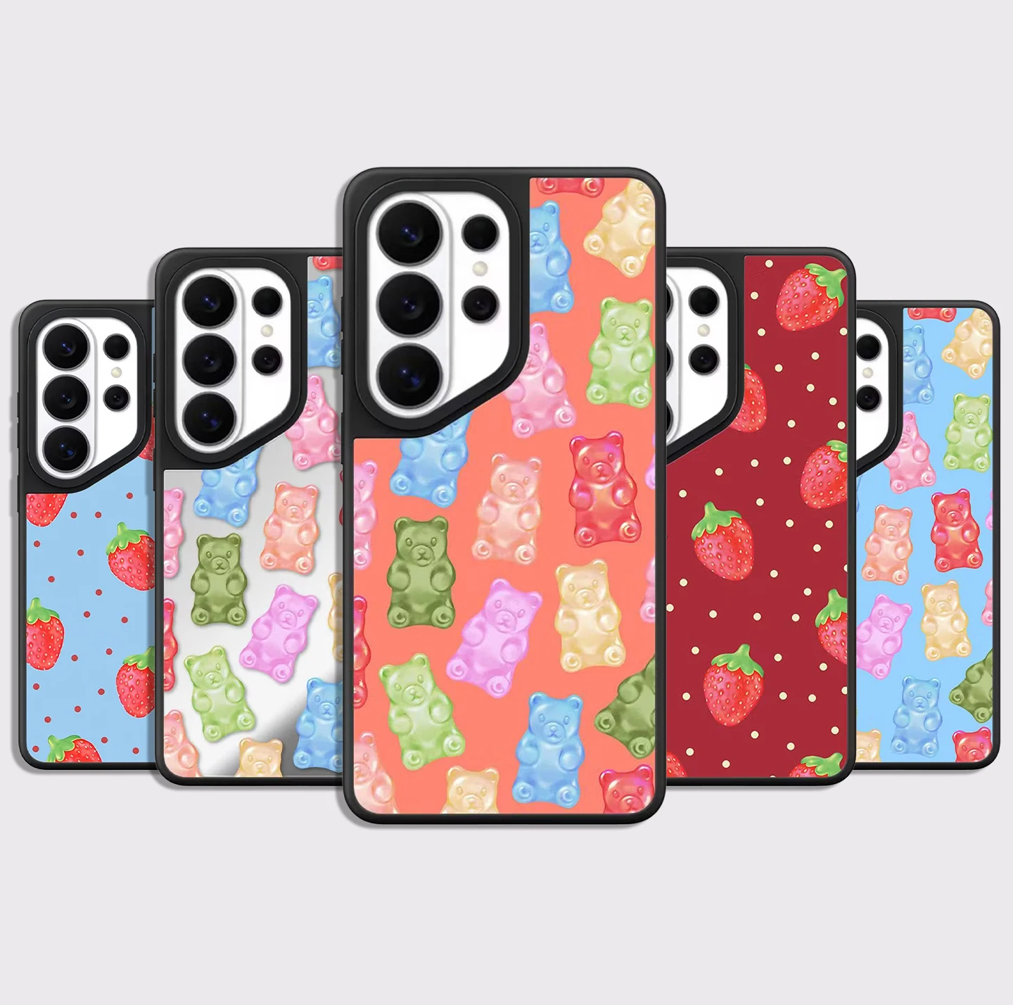 Strawberry Bear Candy Mirror Surface Magnetic Phone Cover for Samsung Galaxy S23 S24 S25 S26 Ultra S26+ Plus Case