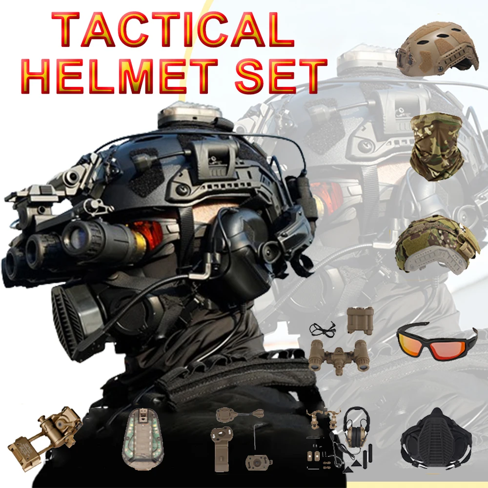 Airsoft tactical helmet sets with Sound Pickup Noise Reduction Headphones Night Vision Goggle Model for Paintball Shooting Games