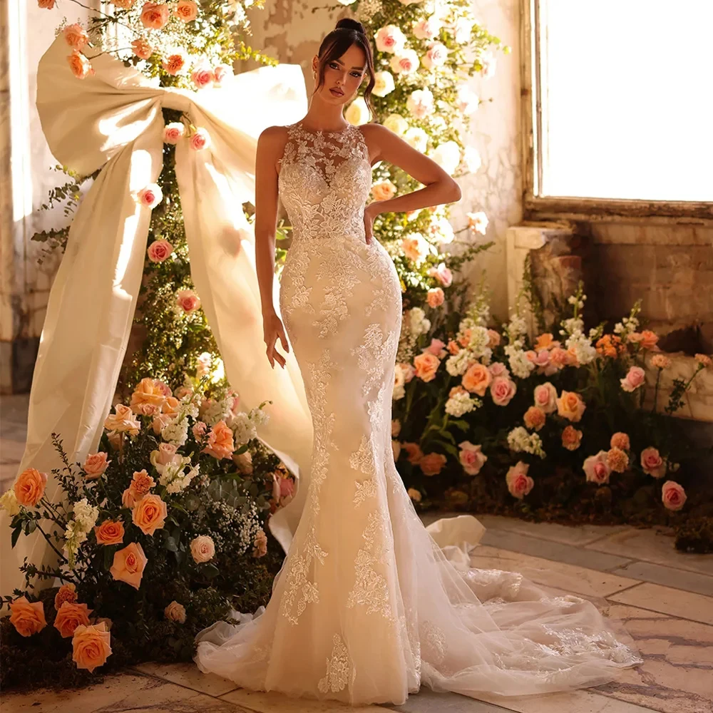 Charming Scoop Wedding Dresses for Ladies Elegant Mermaid Bridal Gowns Exquisite Ivory Vestidos De Novia 2025 New Summer
