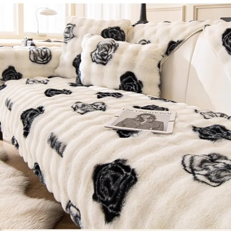 

Thicken Rabbit Fur Plush Sofa Slipcover Non-slip Super Soft Warm Sofa Towel Couch Cushion for Living Room Modern Home Decor