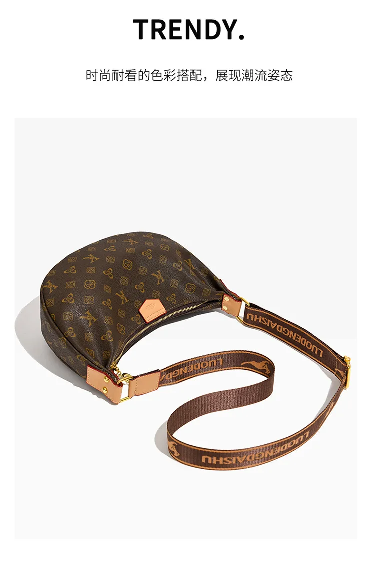 2025 nova bolsa de bolinho feminina retro impressão grande capacidade bolsa de ombro leve multi-bolso crossbody saco casual chique ​