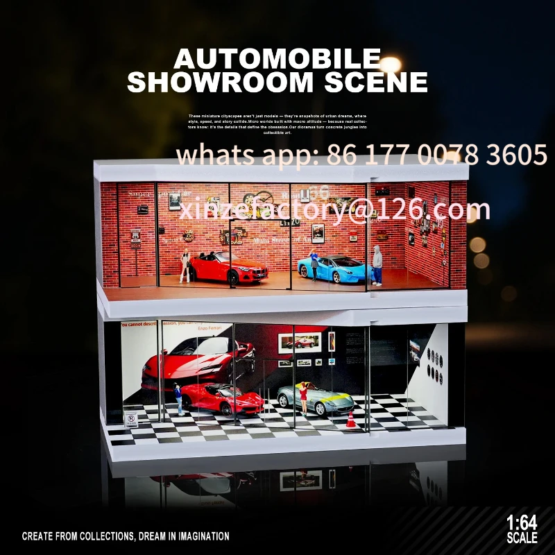 

Customizable 1/64 Auto Shop Miniature Scene Model Simulation Parking Lot with Lights Garage Storage Display Box