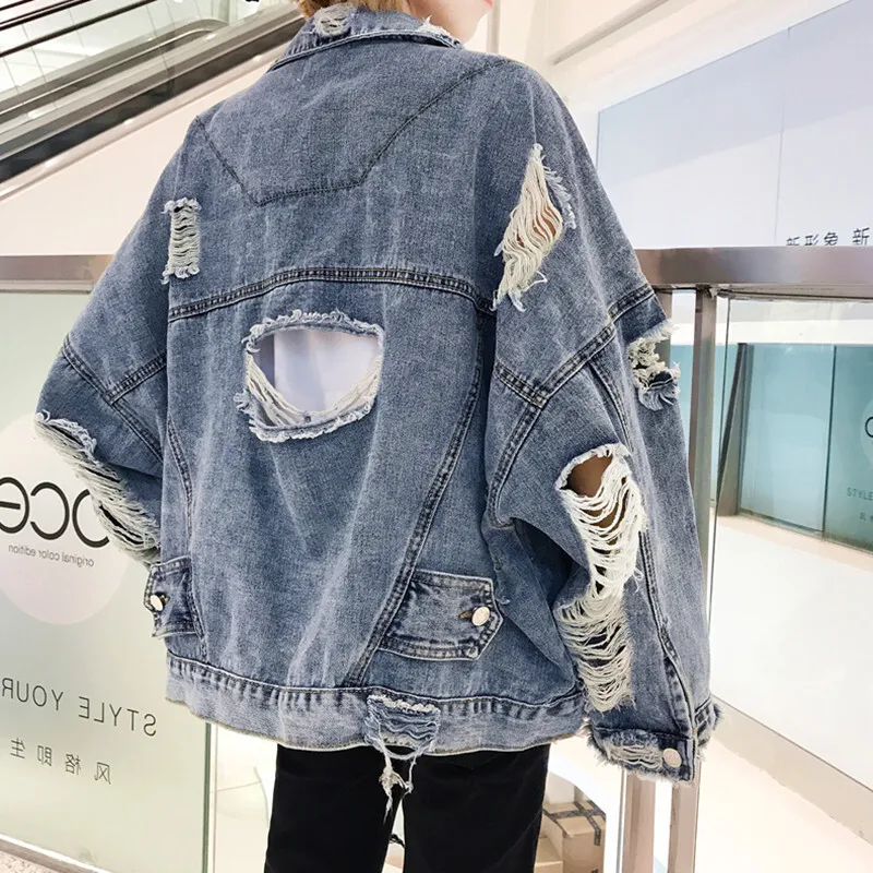 Broken Hole Jacket Men, Loose Fit For Students, Korean Version Of Harajuku, BF Style, Spring And Autumn Street Hip-Hop, Handsome