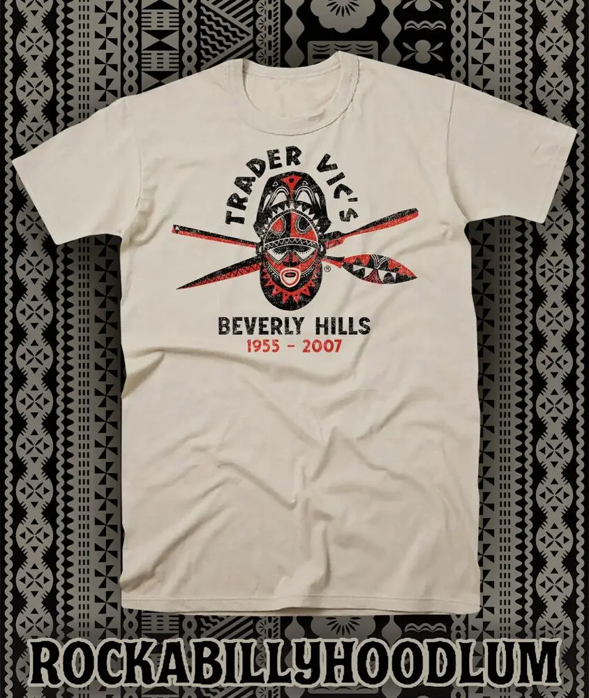 Retro Tiki Art Tee T Shirt Bar Mug Restaurant Trader Vics Beverly Hills Wysokiej jakości 100% bawełna z krótkim rękawem