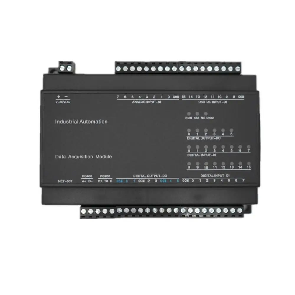 

TCP-508T 8AI analog acquisition 16DI switch input 6DO Normally open relay output Modbus RTU RS485 RS232 Ethernet module