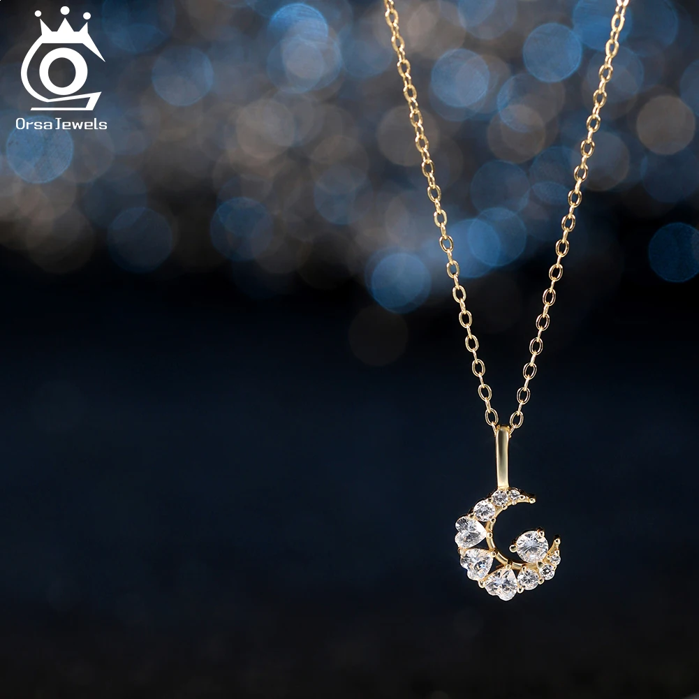 

ORSA JEWELS, модное колье-колье из стерлингового серебра 925 пробы с цирконием и луной, блестящий комплект с фианитом, классические украшения для вечеринки, дня рождения, SN355