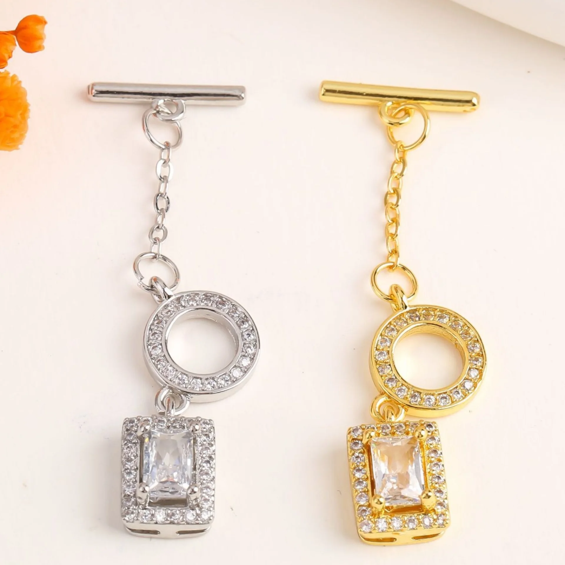 1 Piece Wholesale Full Zircon Square Tail Necklace Bracelet OT Clasp Jewelry Accessories Pearl Connector Clasp DlY Accessories