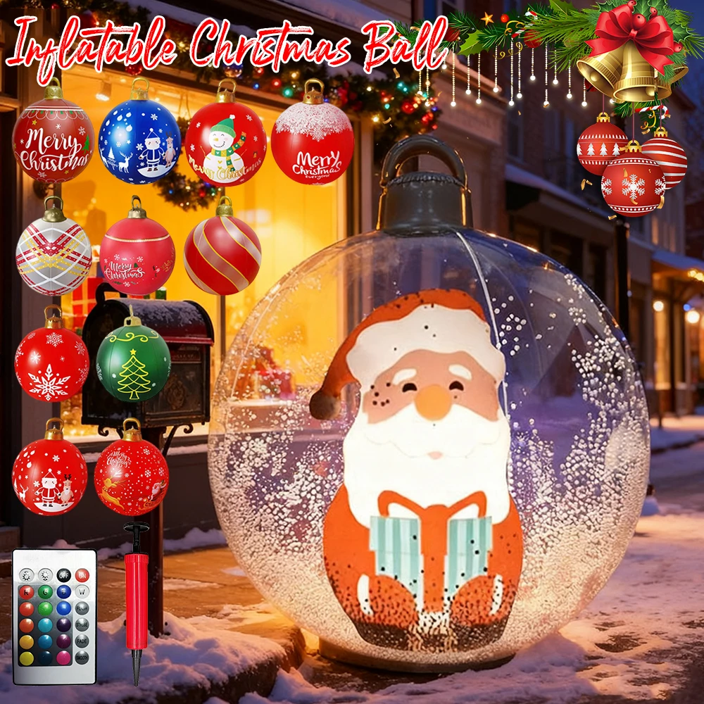 Bola de Navidad inflable gigante transparente de 60cm con luces adornos navideños bola decorada inflable de PVC 2025
