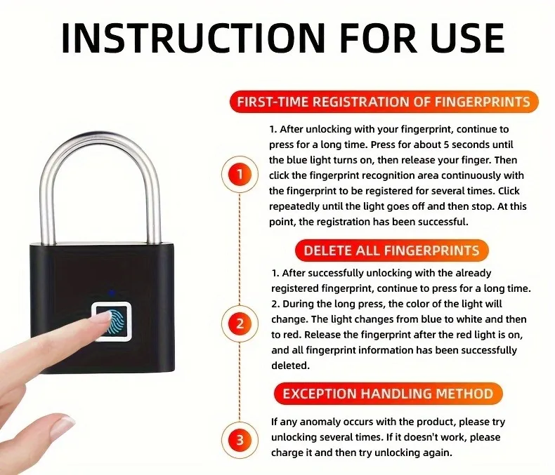 Fingerprint Lock Keyless USB-C Charging Smart Padlock Waterproof Door Lock 0.2sec Unlock Portable Anti-theft Padlock Zinc gallery 3