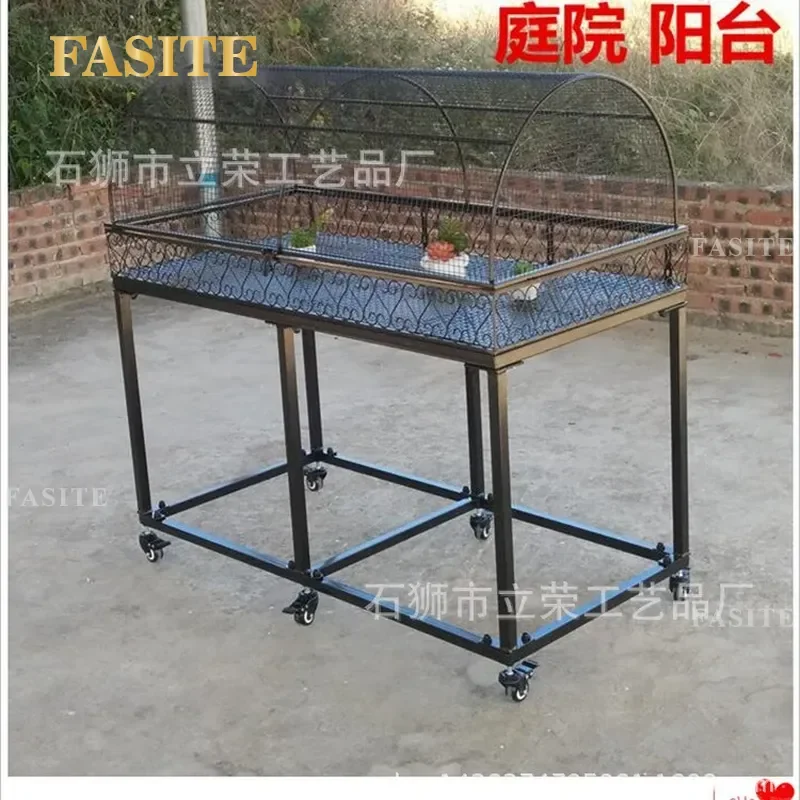 For Balcony Wrought Iron Succulent Flower Stand Multi Layer Pastoral Plant Pot Rack with Wheels Indoor Outdoor Bird Sun