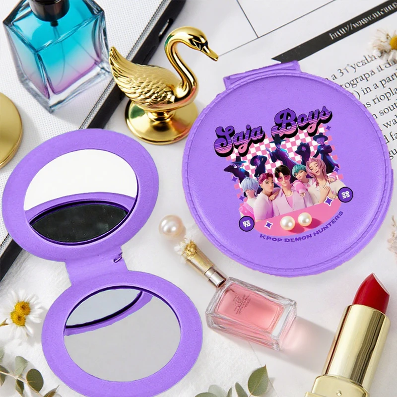 

KPop Demon Hunters Portable Mini Makeup Mirror Compact Pocket Handheld Mirror Double Sided Makeup Mirror Travel Cosmetic Tool