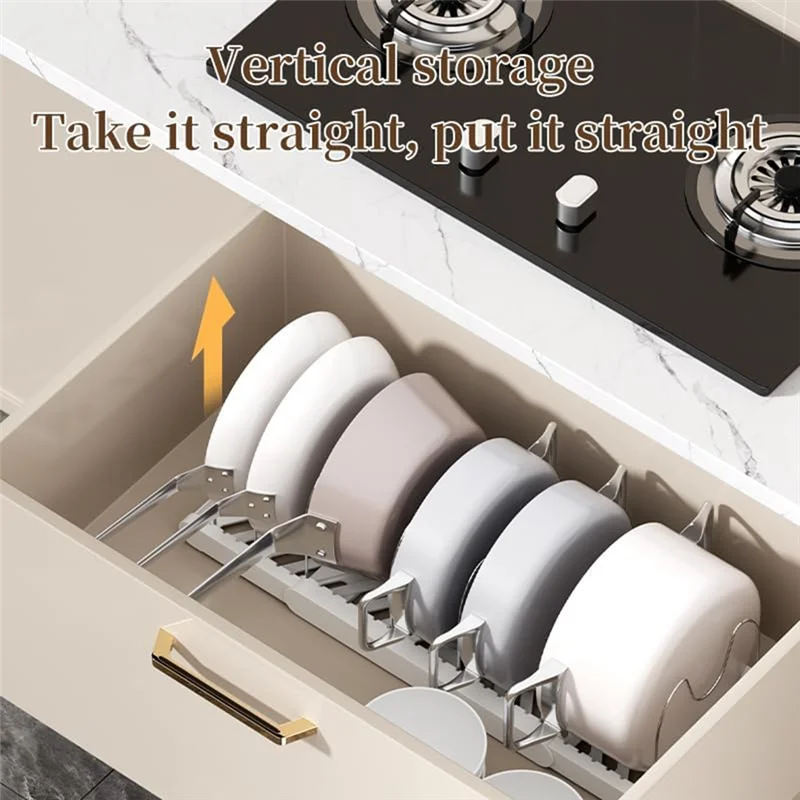 

ABKO-Expandable Pot Rack With 7 Adjustable Lid Holders For Kitchen Cabinet-Pan, Cookware, Baking, Frying Rack