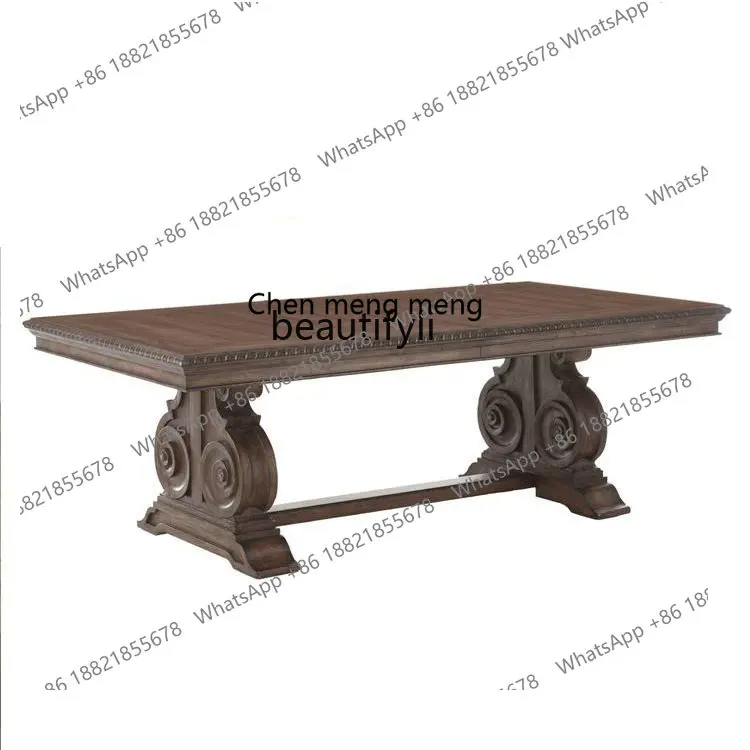 z183  American solid wood carving flower dining table dining chair combination, conference table, retro furniture customization