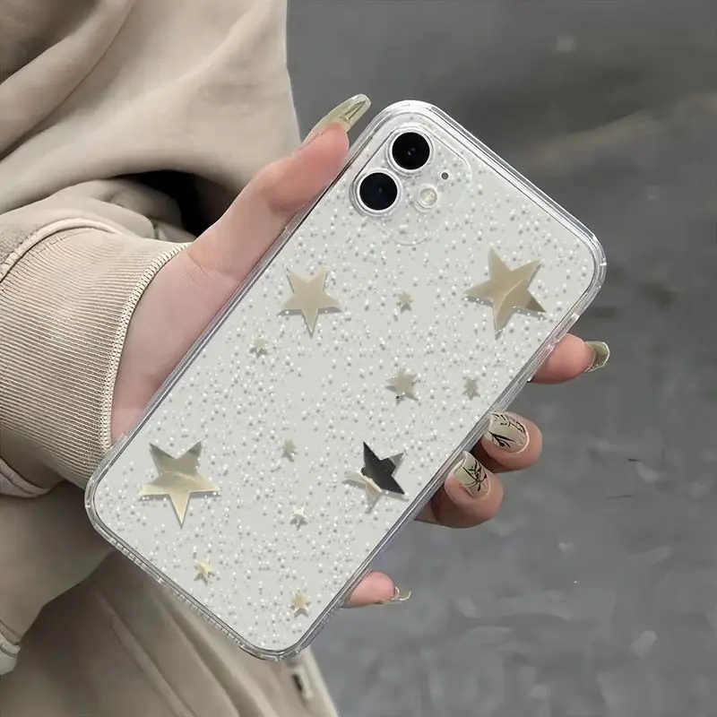 Full Screen Of Small Stars Phone Case For iPhone 16 15 14 13 12 11 Pro Max XR XS MAX 7 8 PLUS MINI Y2K Shockproof Clear Cover