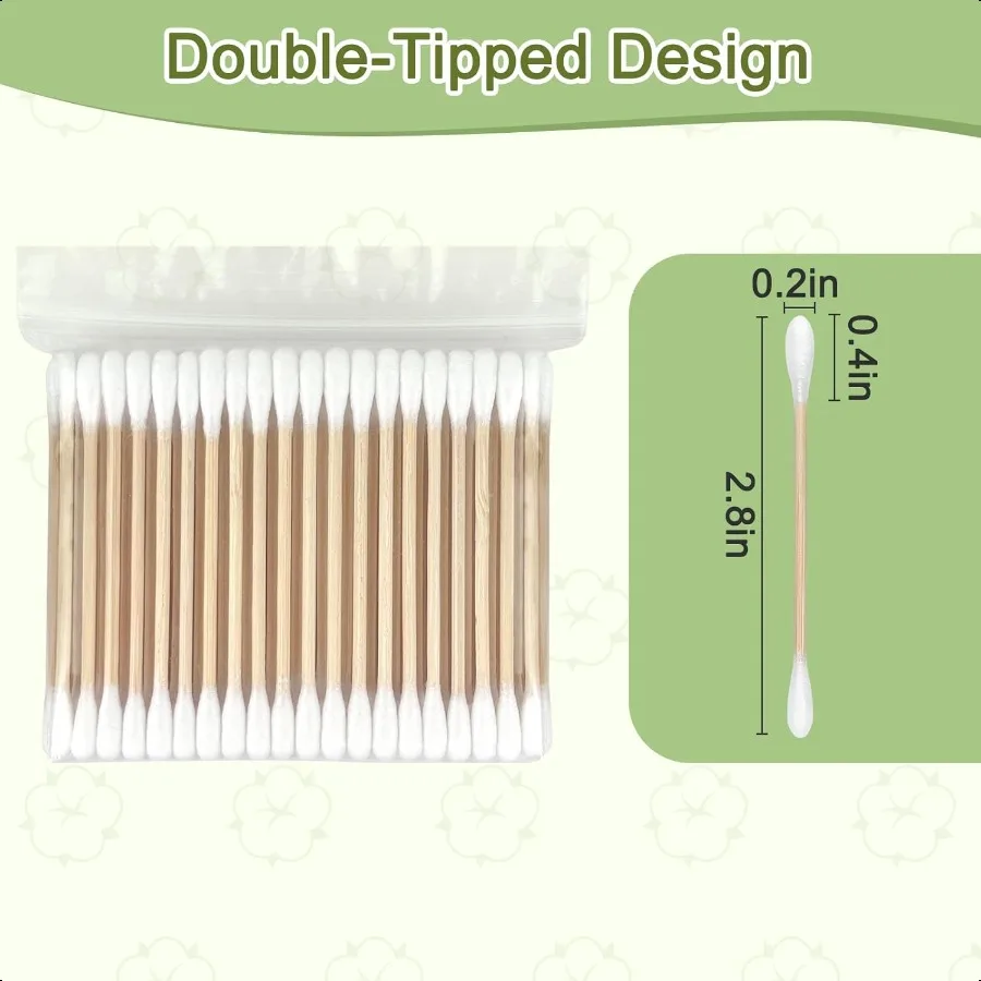 대나무 면봉 500개입 생분해성 양면 유기농 면봉 (귀 청소 및 메이크업용 나무 스틱 포함)