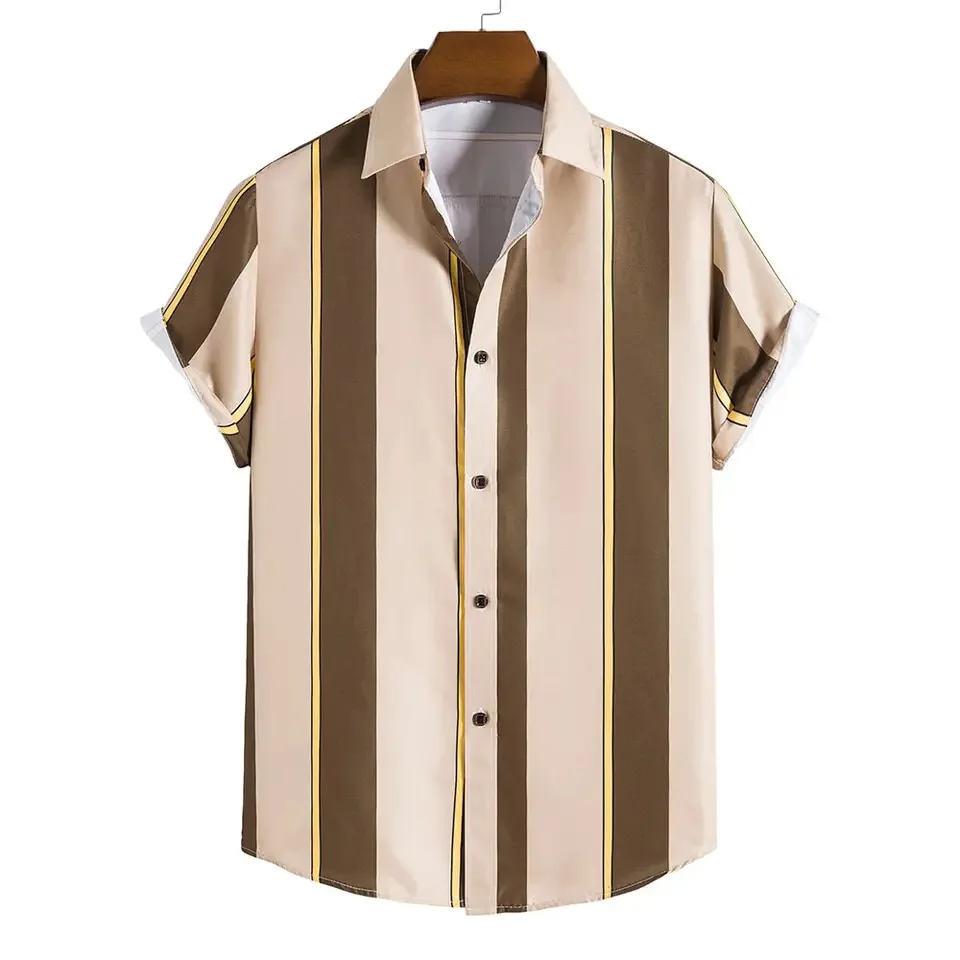

Fashion Striped Short-Sleeve Shirt Summer Casual Lapel Cardigan Daily Commute Versatile Breathable Men's Top