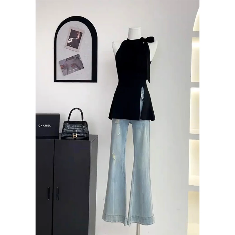 

Новый женский вязаный топ Sli Beautiful Svel Knot Ne, весна-лето, приталенный, с эффектом утягивания, в корейском стиле, для повседневной носки