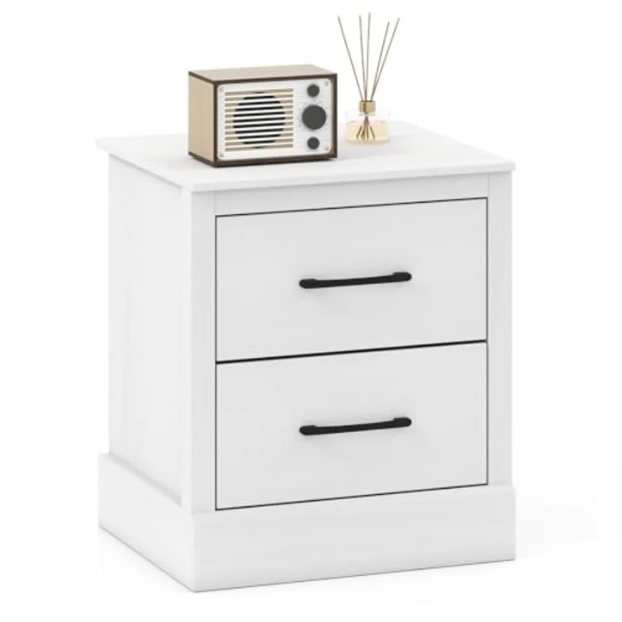 Modern Nightstand Wood Bedside Table with 2 Storage Drawers Compact Floor Night Stand End Table White Accent Sofa Side Table fo