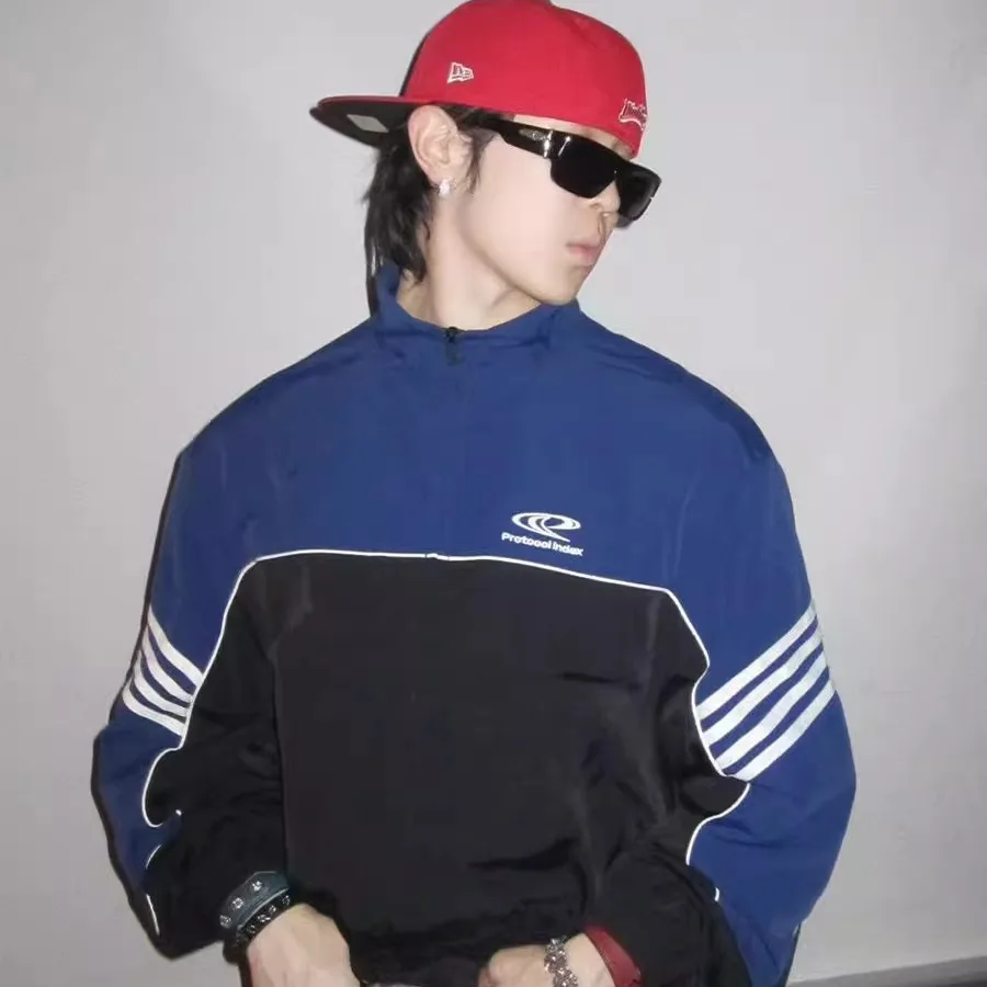 

Мужская свободная куртка в американском стиле с полосками, ветровка, молодежная модная зимняя куртка из нейлона и полиэстера