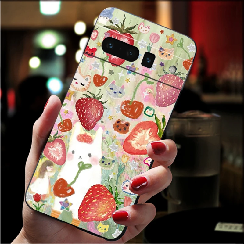 Strawberry Cat Phone Case For Google Pixel 10 9 Pro XL 9A 8 7 6 Pro Pixel 8A 7A 6A Pixel 8 7 6 5