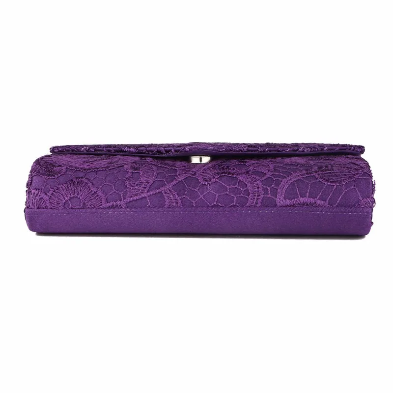 Ladies Silk Evening Bag Vintage Elegant Purple Lace Flower Bridal Clutches For Women Party Handbag Prom Chain Shoulder Bag Purse