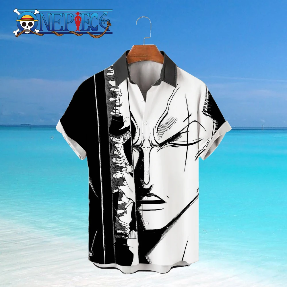 Blouse Zoro Men's Shirts Blouses Anime Monkey D Luffy Tops Summer One Piece Mens Clothes Beach Social Shirt Cool Elegant Man 5Xl