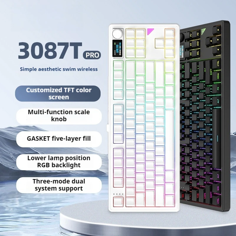 Gauss 3087tpro teclado mecânico personalizado layout de 87 teclas com fio bluetooth três modos de conexão rgb teclado para jogos de escritório