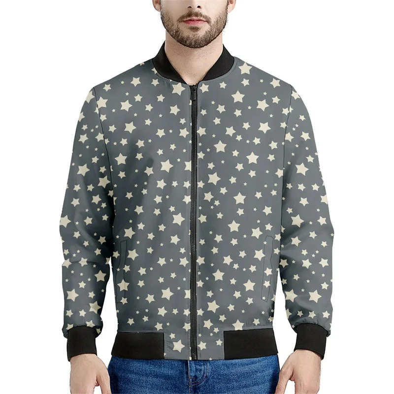 Five-Pointed Star Graphic Jacket For Men Women Colorful 3D Printed Long Sleeves Coat Spring Autumn Casual Zipper Jackets Tops