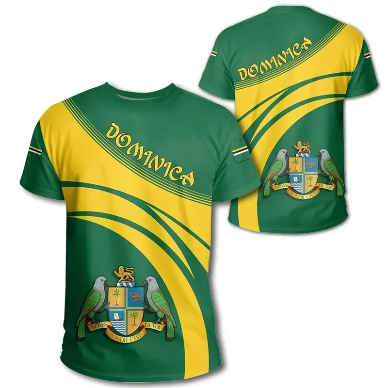 New Design Dominica Flag T-Shirt 3D Printed Coat Of Arms T Shirt For Men Summer Short Sleeves Casual Oversized Tee Shirts