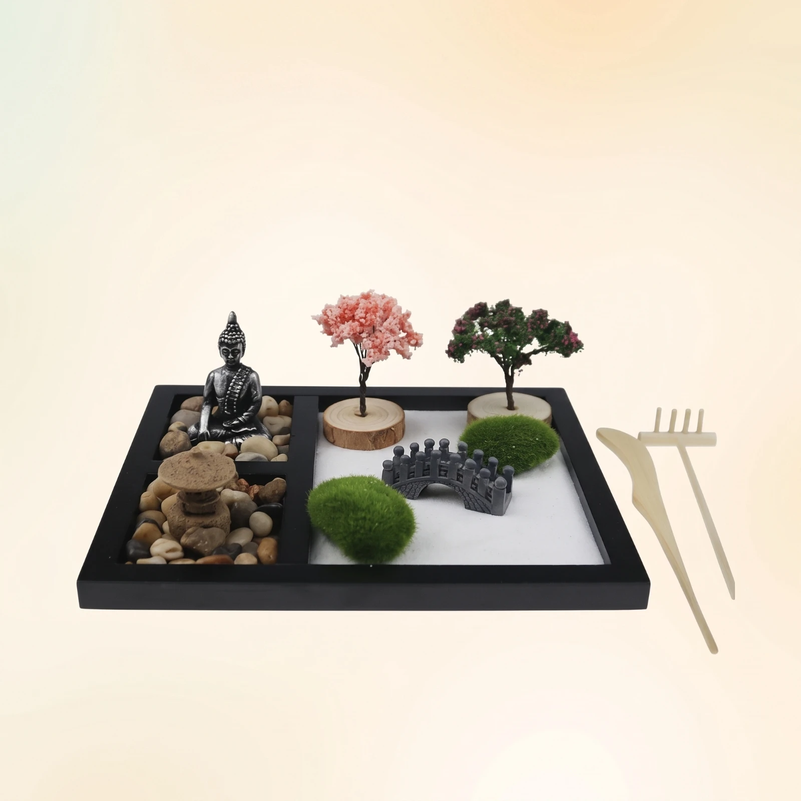 Tabletop Zen Garden Rectangular Desktop Zen Garden Tray Stress-Relief Decor Calming for Desk, Office