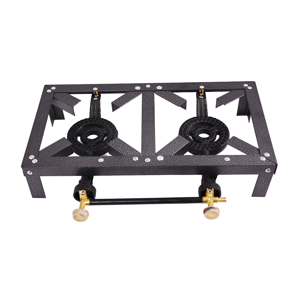 

2-Burner C02B Cast Iron Gas Stove Easy Assembled for Household Commercial Use Natural Gas Electric Power Source Built-in