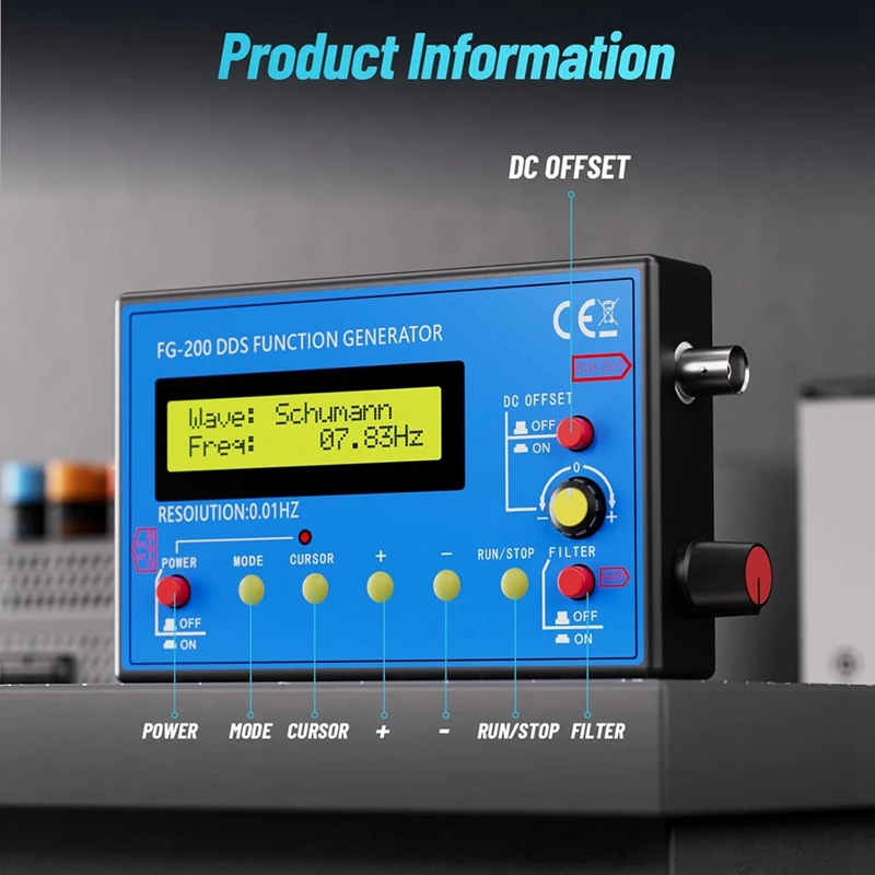 1Hz-500Khz DDS Signal Generator With Schumann-Resonator, Portable Multifunction Waveform Generator With AC/DC Power